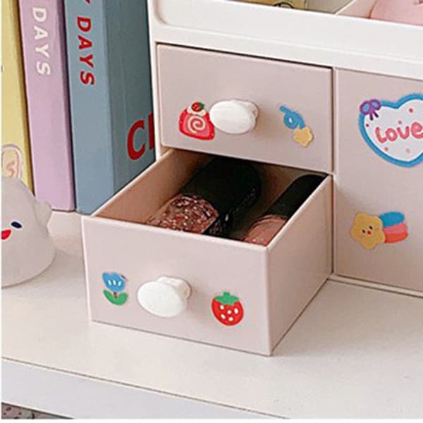 Desktop Storage Box Cute Plastic Box Desktop Storage Box Large Capacity Cosmetic Box for Office Home Light Pink