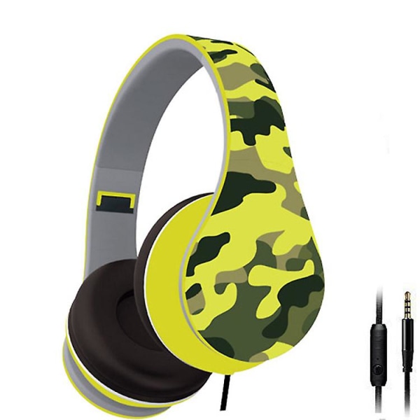 Camouflage Over-Ear-hörlurar med mikrofon - Trendig design, överlägsen ljudkvalitet Yellow 3.5mm