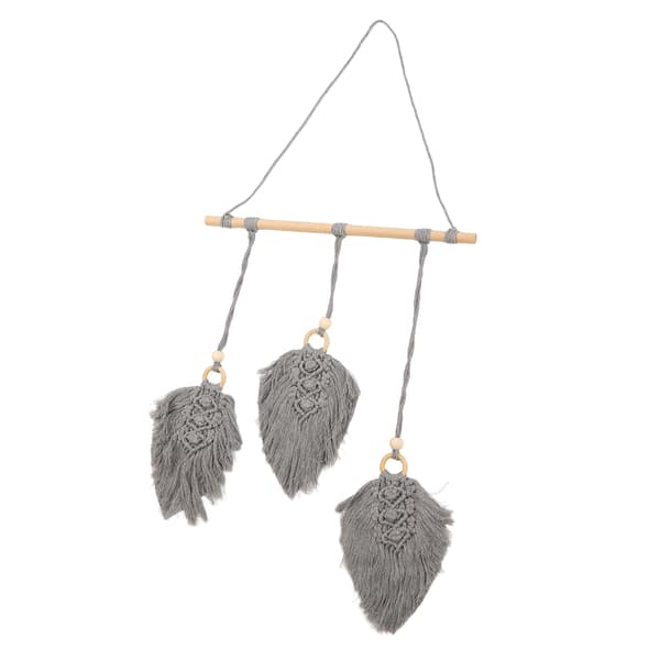 Handvävd Bladgobeläng Boho Stil Bomullsblad Gobeläng Väggbonad Dekoration för Sovrum Sovsal Grå