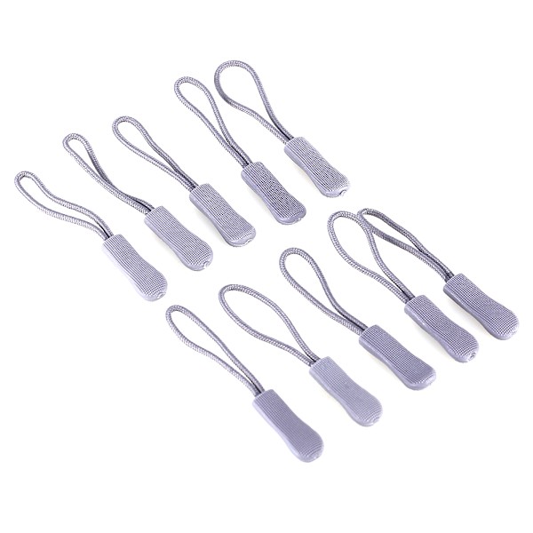 10x Dragkedja Dra Slider Sladd Rep Drag Endar Lås Zip Clip Spänne för väska EDC Grå