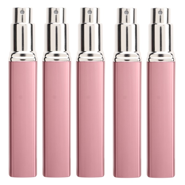 5 st Resesprayflaskor Eletrolytisk aluminium 12 ml påfyllningsbara parfymflaskor Slitstark parfymförstörare med fickor för resande camping Rosa