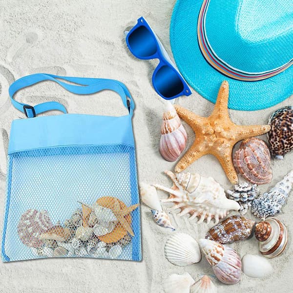 Färgglada Mesh-strandväskor för barn Bärbara Sand Away Beach Treasures Snäckväskor Leksaksförvaringsväska Mesh-strandväskor