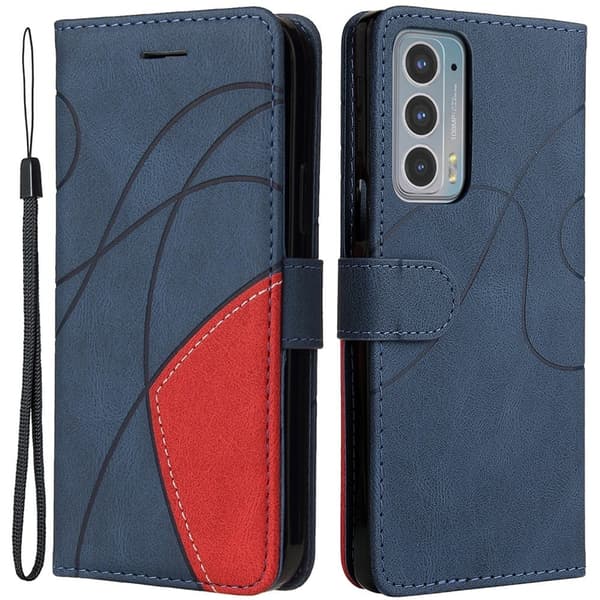 Tekstureret læder Motorola Edge 20 etui med håndledsrem - Blå Blå blue