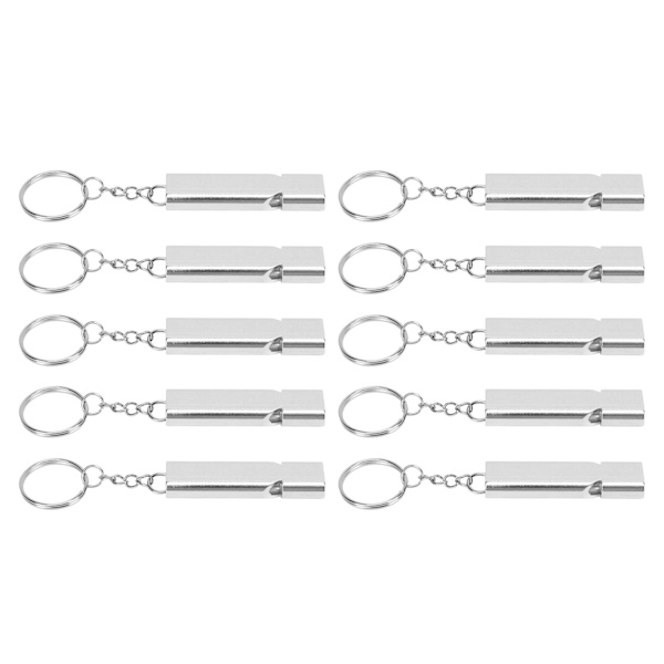 10 st aluminiumlegering nödöverlevnadsvisseldubbelrör högfrekvent överlevnadsvisslinga med nyckelring Silver