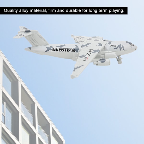 22 mm/8,7 tum legeringsflygplan Diecast modellflygplansimulering med lätt musik för barnleksaker Gåvor Grå