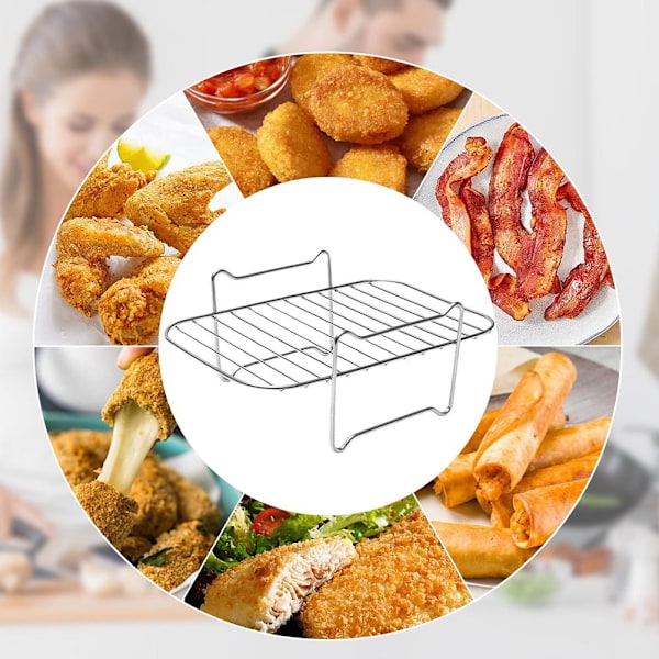 Air Fryer Stativ til Dobbelt Air Fryer Rustfrit Stål Mad Dehydrator Stativ Rostfri Grill Air Fryer Tilbehør