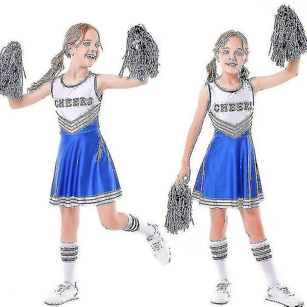 Blå Cheerleader-dräkt för flickor | Skolfest & Halloween-klänning | 150 cm höjd | Perfekt present