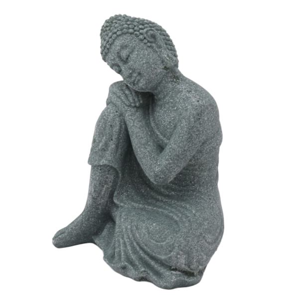 Buddhastaty Grön Sandsten Skulptur Buddhistisk Sittande Statyett Prydnad för Vardagsrum Innergård 7135K-05