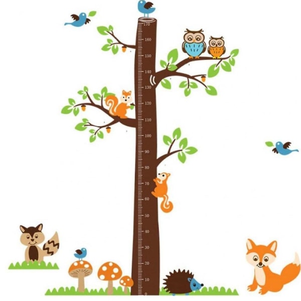 Tecknad träd höjdmät väggdekal för barnrum Tillväxtdiagram Barnrumsdekor