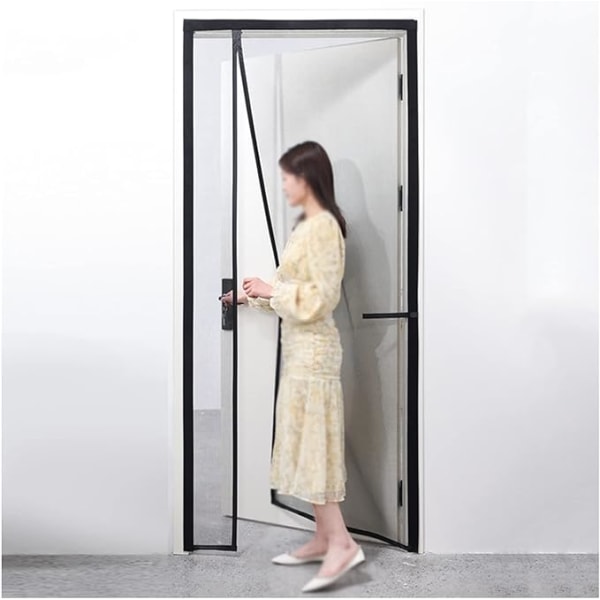 LYCXAMES magnetisk dörrgardin ja anpassad storlek, myggnät i glasfiber, rivsäker dörrgardin, sidoöppning för balkong, uteplats (storlek: 90x210 cm)