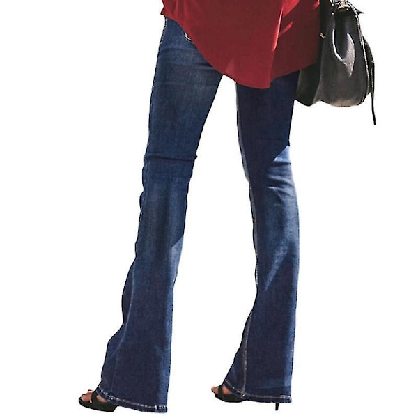 Naisten Bootcut-stretch-farkut, keski-vyötärö, leveälahkeiset - Keski-sininen