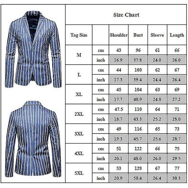 Blå Randig Business Blazer Kavaj för Män - Formell Bröllop & Casual Kostymrock
