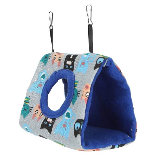 Warm Bird Nest House Plush Fluffy Hammock Sleeping Bed for Hamster Parrot Parakeets Cat Pattern and Blue Bottom