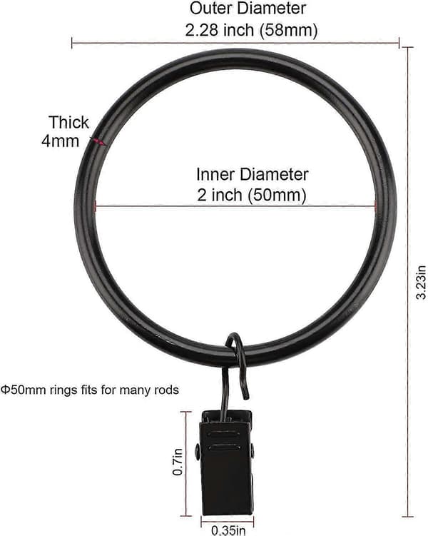 Gardinklemmer med ringe 50 mm, sæt med 16 - mat rustfrit stål