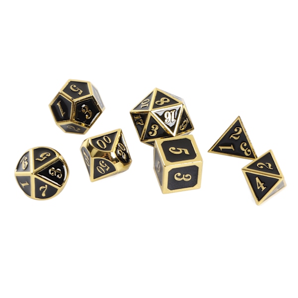 7 stk metal terninger polyedrisk skinnende bærbare holdbare zinklegering terninger sæt til brætspil Brætspil Guld Sort