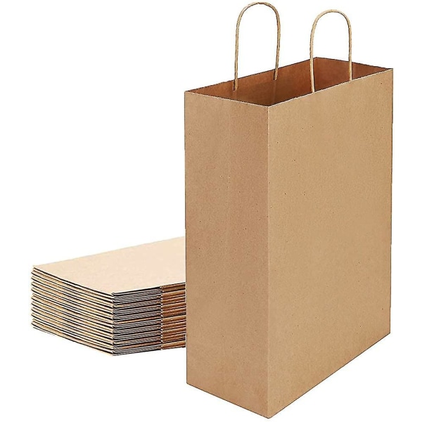 10 stk store Kraft brune papirsposer med håndtag Papirbæreposer Papirgaveposer Genanvendt