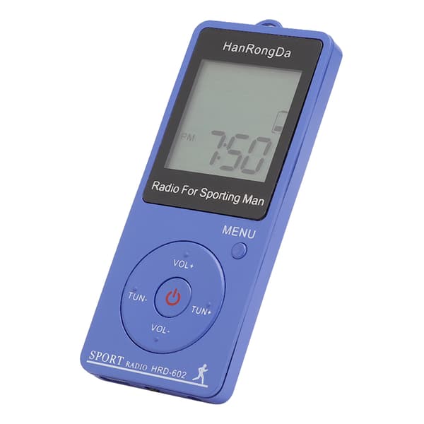 Bærbar miniradio med digitalt display og skridttællerfunktion