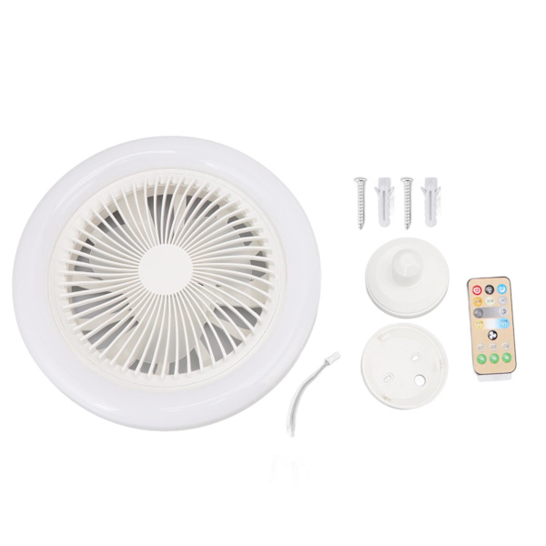 36W takviftelampe 9,8 tommer liten lydløs E27 LED-viftelampe for soverom 86‑265V hvit