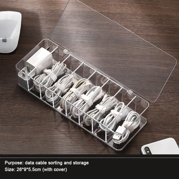Transparent kabelopbevaringsboks Datakabel Opladerledning Organisering 25x8x4.5cm-no cover
