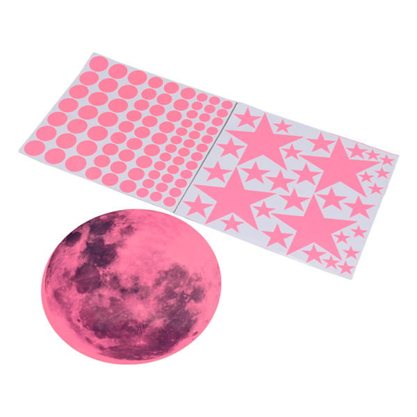 Glow in The Dark Väggdekor Luminous Moon Star Dot Väggdekaler Väggdekor Dekor för sovrum Vardagsrum Rosa
