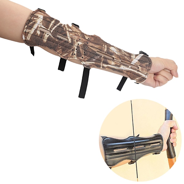 4 Hulls PU Læder Recurve Bue Bueskydning Arm Beskyttelse Camouflage Justerbar Bælte Pil Arm Beskyttelse