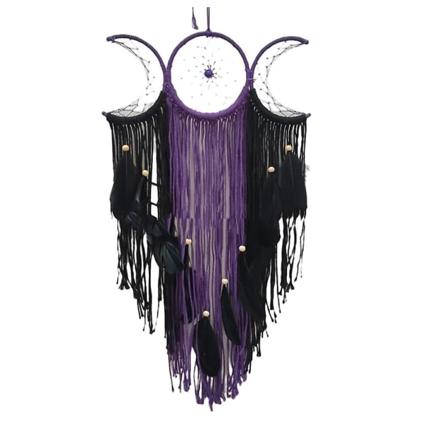 Triple Moon Goddess Macrame Vägghängande Boho Halv Moon Dream Catcher Inredning Hem Sovrum Chic Inredning Purple Black