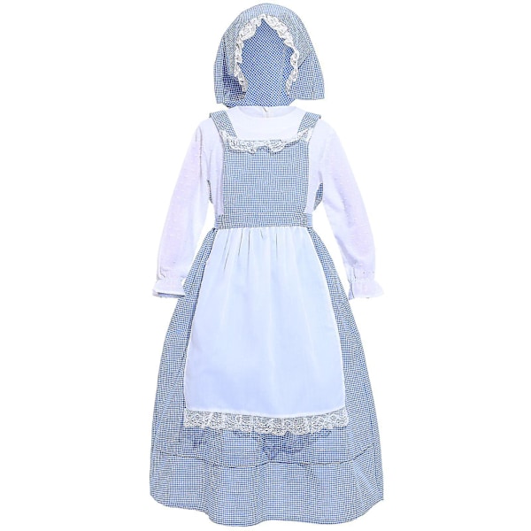 Prairie Girl Pioneer Kjole Kolonial Pilgrim Pige Kostume Halloween Cosplay Lyseblå
