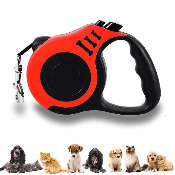 Infällbar hundledning för liten medelstor, hundbajspåsar med påsdispenser, en knapp för att stoppa/stoppa, infällbar (blå, 5 M) Red