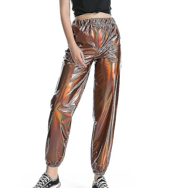Afkæmpelige Sommer Metallic Kaffe Højtaljede Kvinders Bukser 2XL