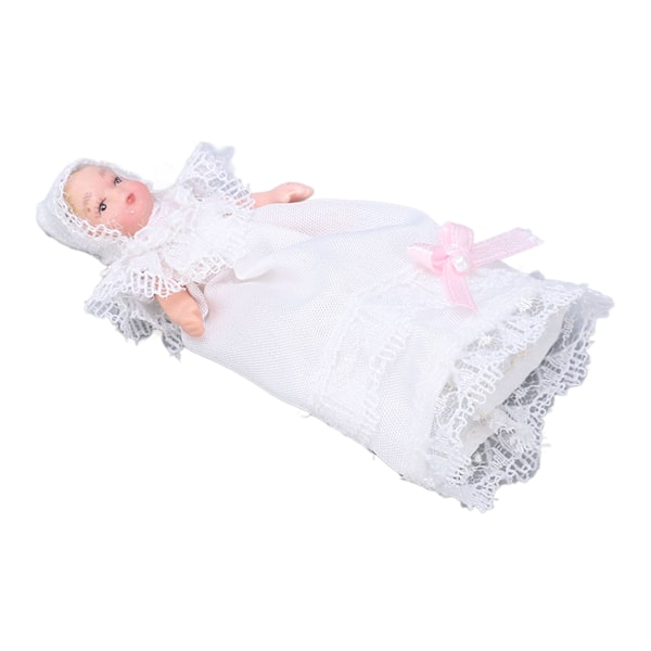 Mini keramisk babydocka 1/12 rörlig böjbar miniatyr babydockamodell med klänning för dockhustillbehör