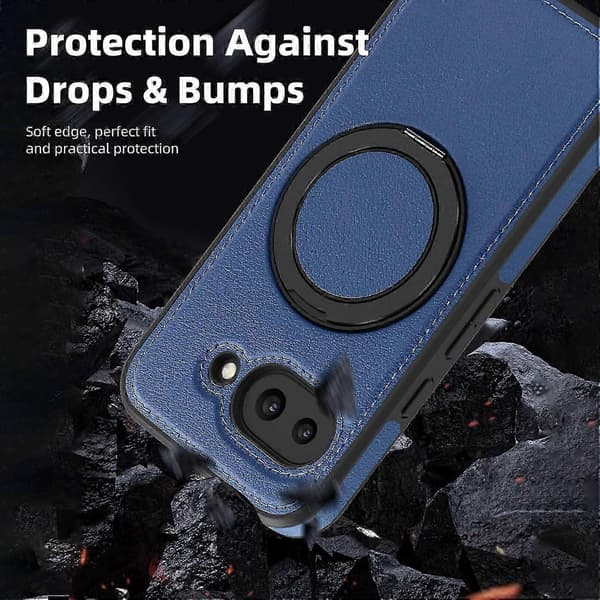 Til Google Pixel 9a-cover med ringstativ kompatibelt med MagSafe PU-læder bagside - grå Multicolor Sapphire