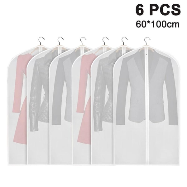 Klädväska 6 delar (60x100cm) Klädselöverdrag Kostymöverdrag - klar plast