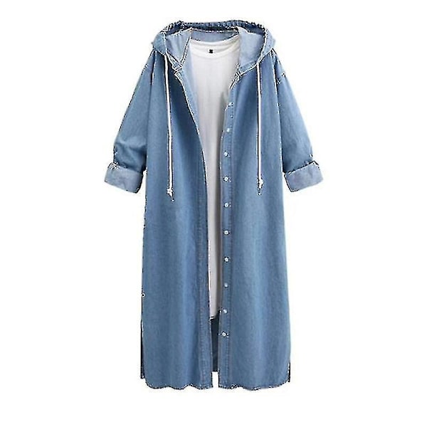 Lyseblå Denim Trenchcoat Hoodie til Kvinder