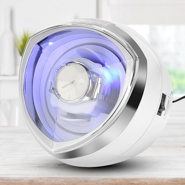 Bärbar Watch Winder Box Display Cases Automatisk roterande blå LED-belysning