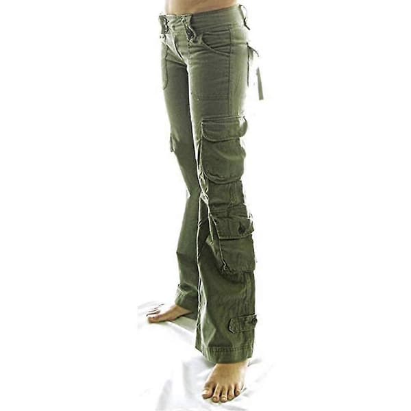 Lange cargobukser for kvinner, vide ben Army Green S