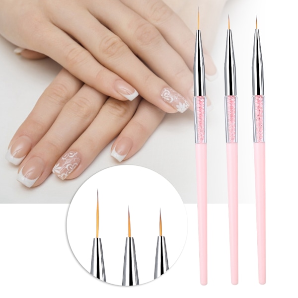 3 kpl Nail Art Dotting Liner -harja UV-geelimaalaus Kynä Piirustusvälineet Set Strass-kahva (Pinkki)