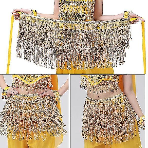 Glimtende Sequin Mave-Danse Skørt med Tassel Kant - Grøn Kostume til Kvinder og Piger