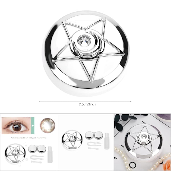 Kannettava kontaktlinssikotelo peilillä Pentagram-muotoinen Linsisäiliö Valkoinen