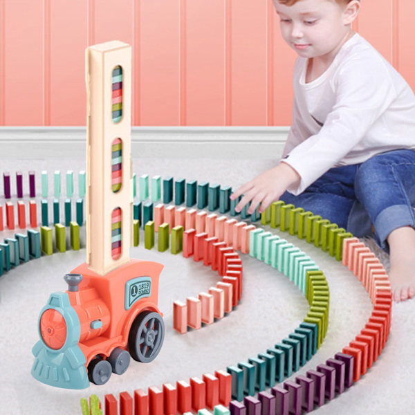 60 stk Domino Togblokke Sæt Automatisk Lægning Elektrisk Tog Stablingslegetøj til Drenge Piger Gaver til Børn