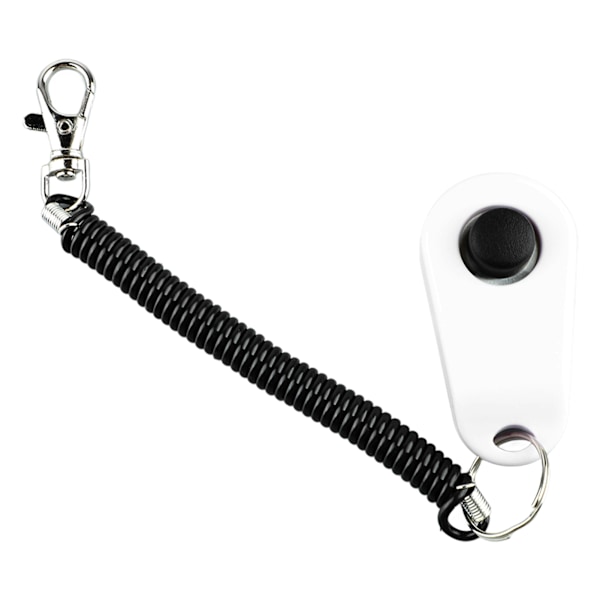 Koirien koulutusklikkeri Universal Interactive Pet Training Clicker mustalla pitkällä rannehihnalla ja renkaalla valkoinen