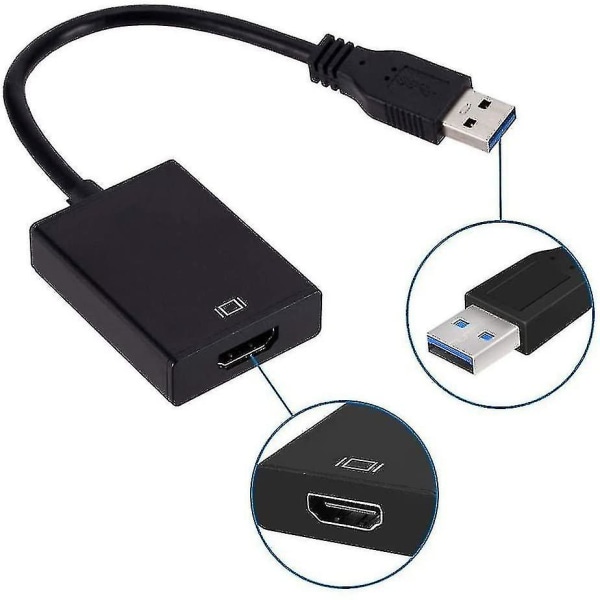 USB till hdmi-adapter, USB 3.0/2.0 till hdmi 1080p videografikkabel