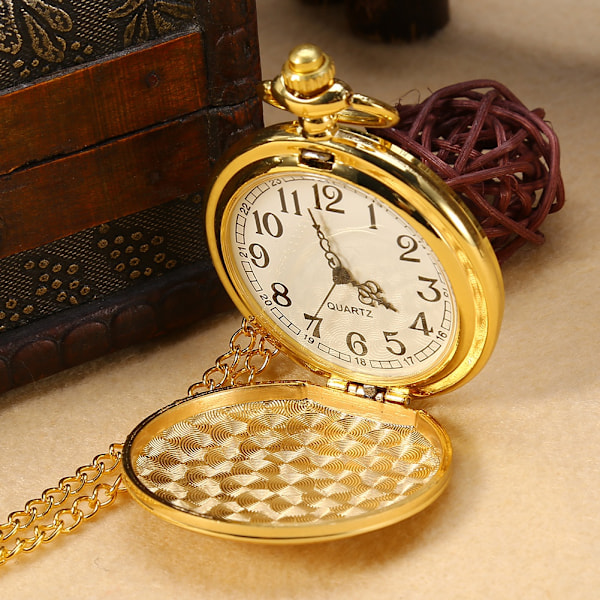 Klassisk Quartz Analog Smooth Pocket Watch Halsbandshänge med kedja guld