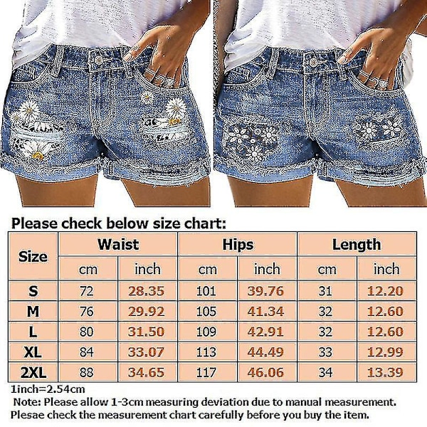 Blomstrete Denim Mini Shorts for Kvinner XL Blå
