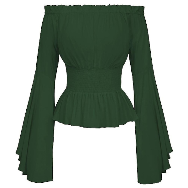 Bohemian Grønn Langærmet Kvinnebluser Renaissance Middelalder S-XL