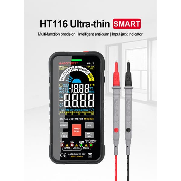 10.000 tællinger digitalt multimeter – måler AC/DC-spænding, strøm, modstand, kapacitans, frekvens – stort farve-LCD-display