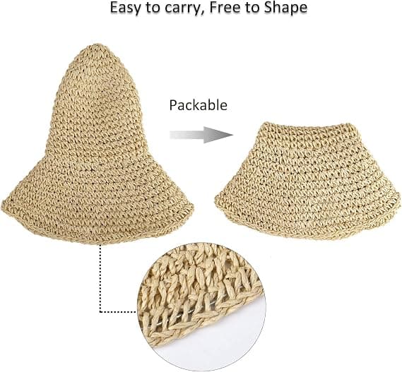 Stråhat (56-58 cm) Dame Strand Solhat Sammenfoldelig Stor Dame Floppy[LD]