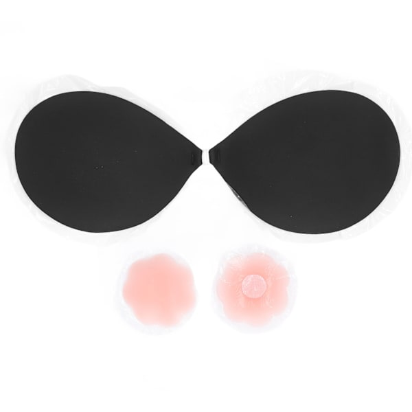 Kvinnor självhäftande BH Axelbandslös Push Up Silikon Snap Fastener 3D Sidobröstlyft Sticky BH Svart C
