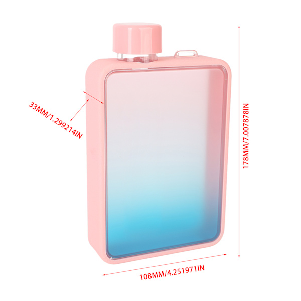 300ml platt vattenflaska A5 Slim vattenflaska för utomhussporter Camping Gym Fitness Gradient Pink