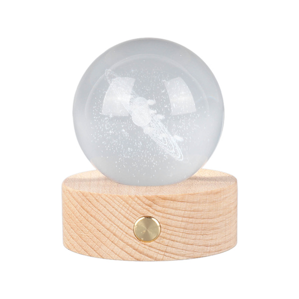 6 cm 3D Krystalkugle Lysende Klar Skulptur Rund Astronomi Bold Miniature Skulptur Bold Natlampe Solsystemet Krystalkugle