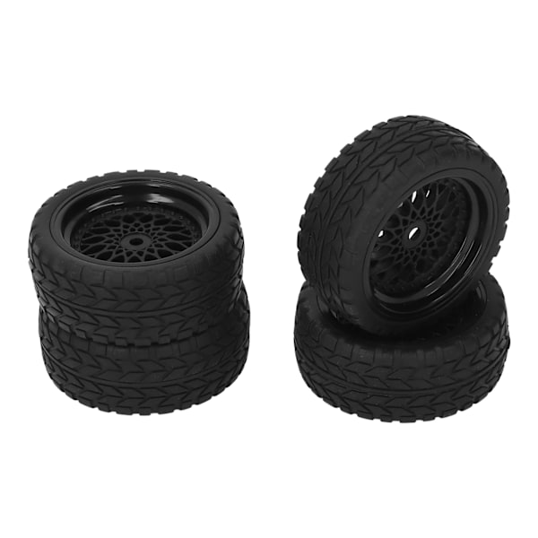 4 stk RC Hjuldekk Gummi Dekk Plast Felg Bedre Grep Stabil 1/10 Gummi Hjul Dekk for 1/10 RC Racing Bil Svart